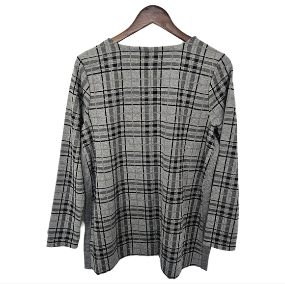 J.Jill heritage plaid sweater round neck long sleeve grey size medium - Picture 7 of 9